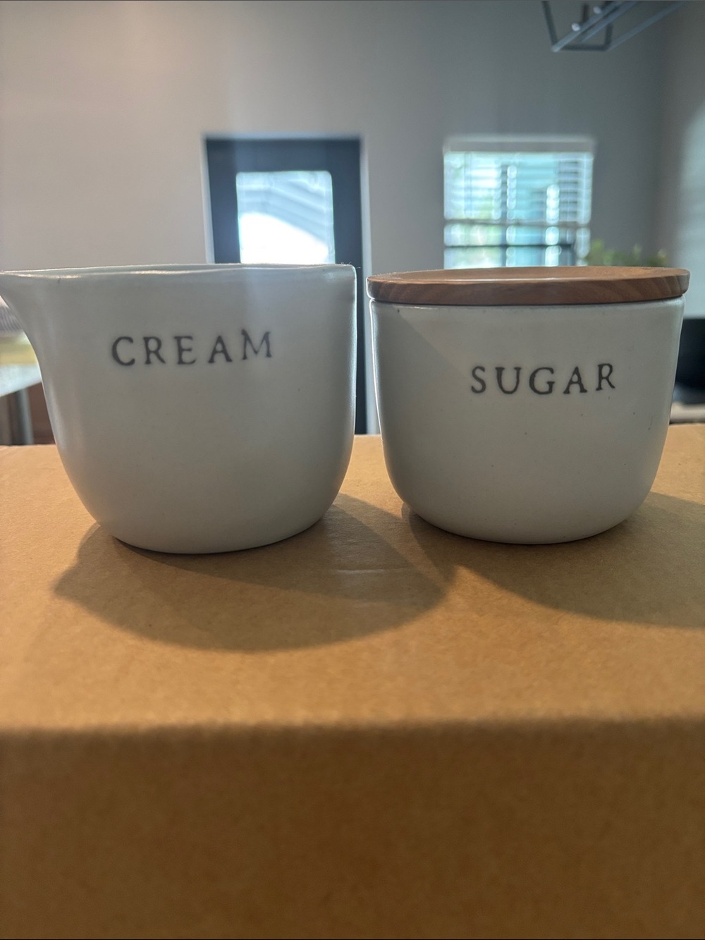 Hearth & Hand White Ceramic Cream Pitcher and Sugar Jar with Wood Lid